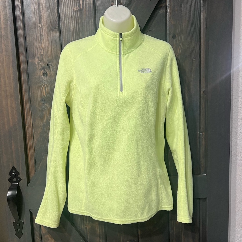 The North Face Pullover Neon Green Yellow Quarter Zip Fleece Outdoor Cozy Soft M
